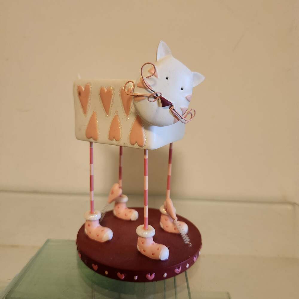 Valentine Cat Ceramic and Metal Candle Holder